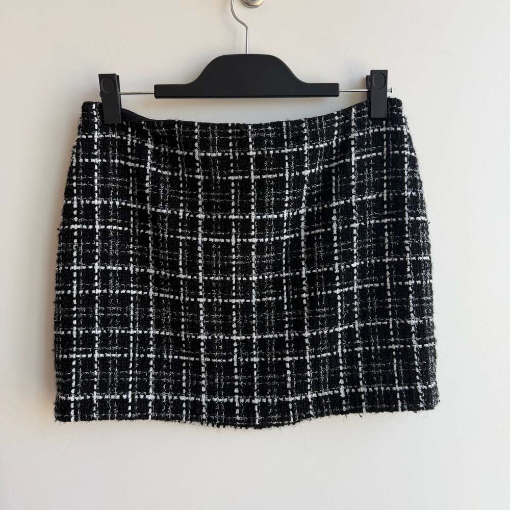 Alice + Olivia Black and White Plaid Tweed Mini Skirt Size 10